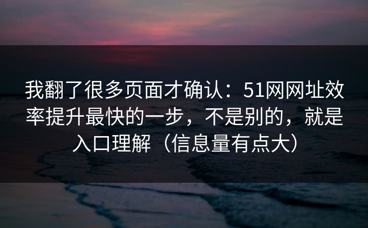 我翻了很多页面才确认：51网网址效率提升最快的一步，不是别的，就是入口理解（信息量有点大）